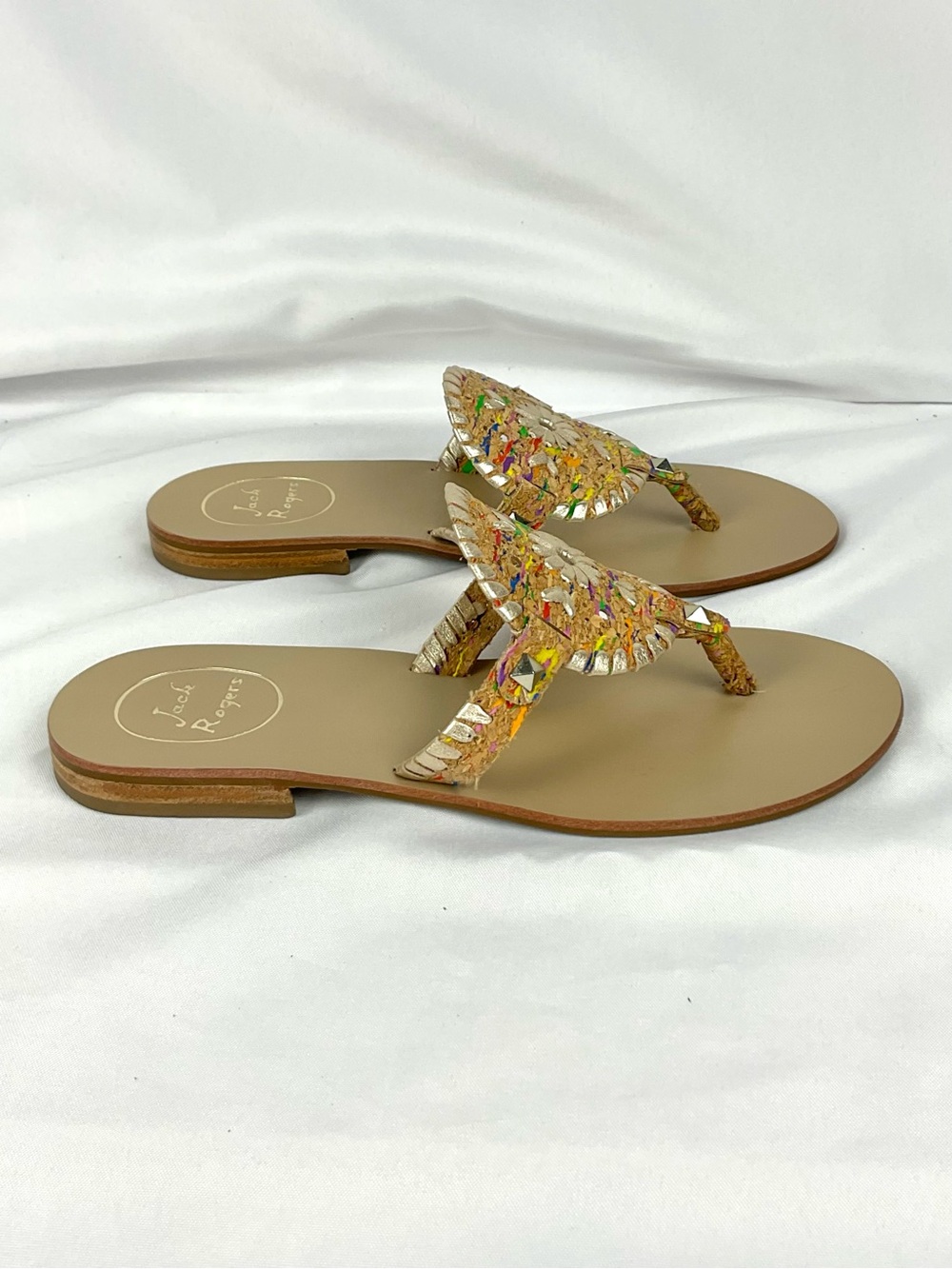 Jack Rogers Georgica Sandals Cork Multicolor Rainbow Accents Sz 7 - Picture 3 of 8